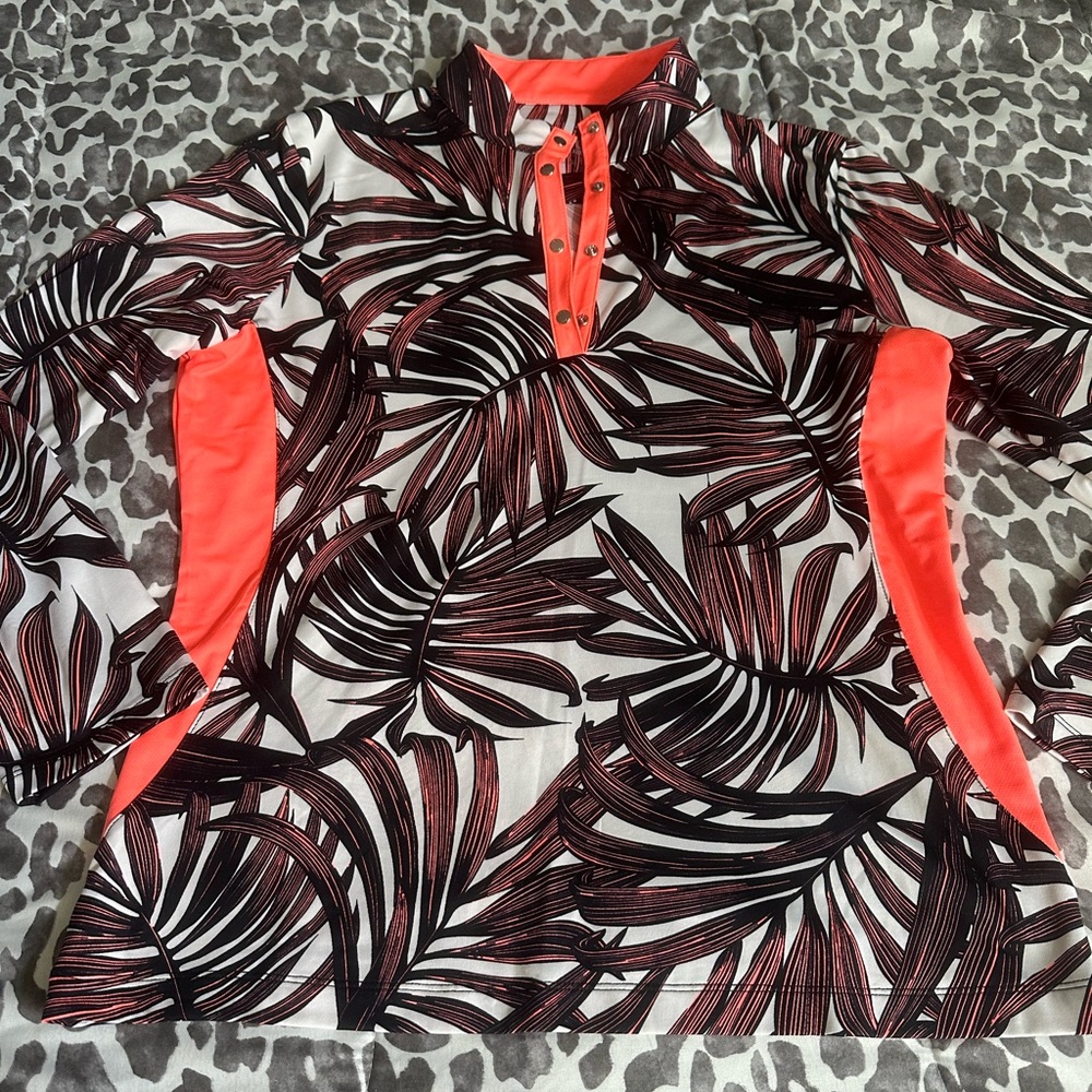 Tail L/S palm print golf top, ladies size LG